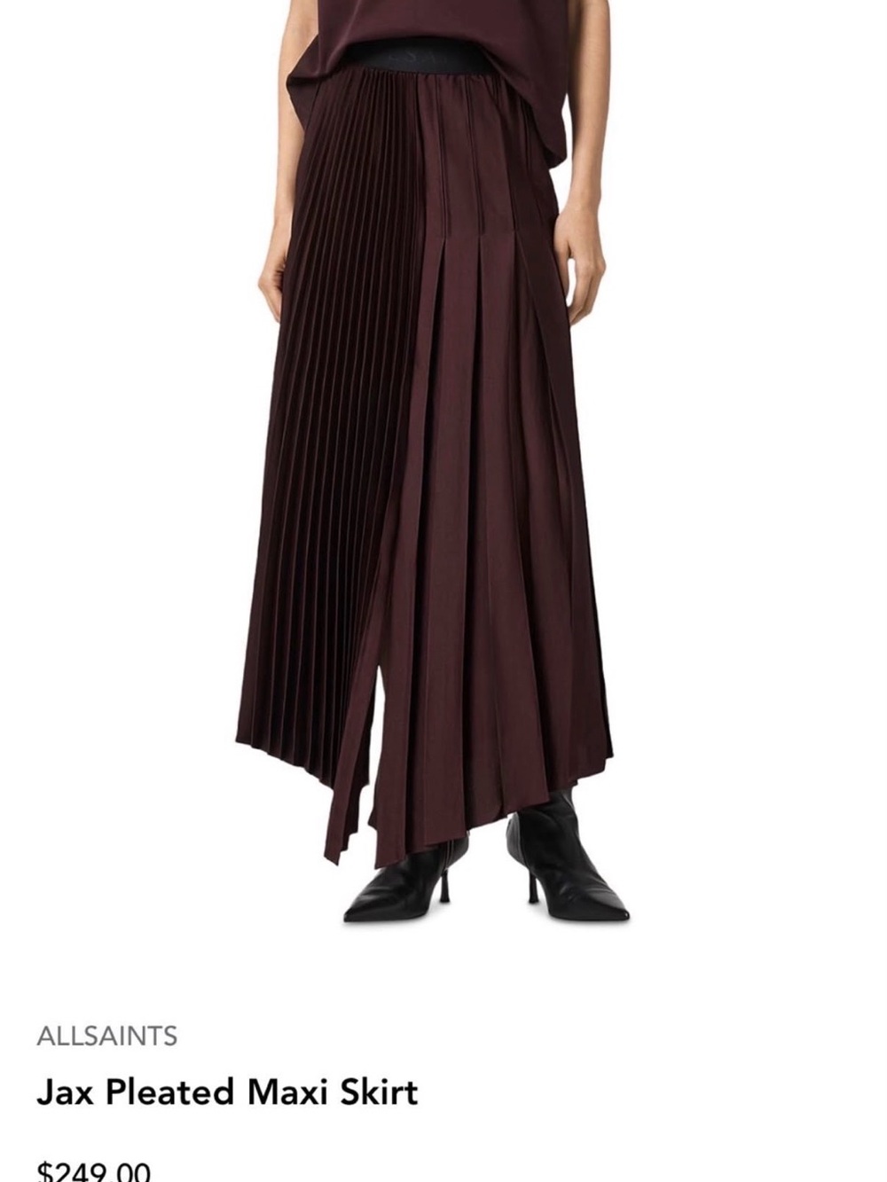 AllSaints Jax Pleated Maxi Skirt — Burgundy